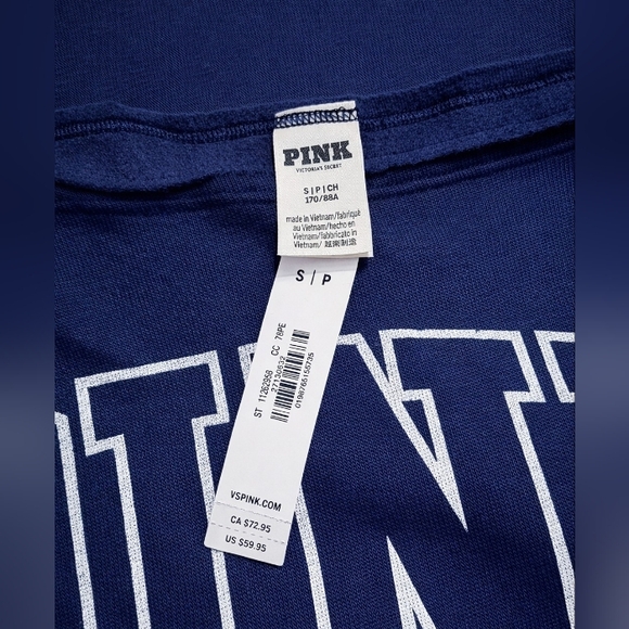 VS PINK Noir Navy Blue Game Day Football Fleece Pullover Sweatshirt Small NEW - Picture 6 of 11